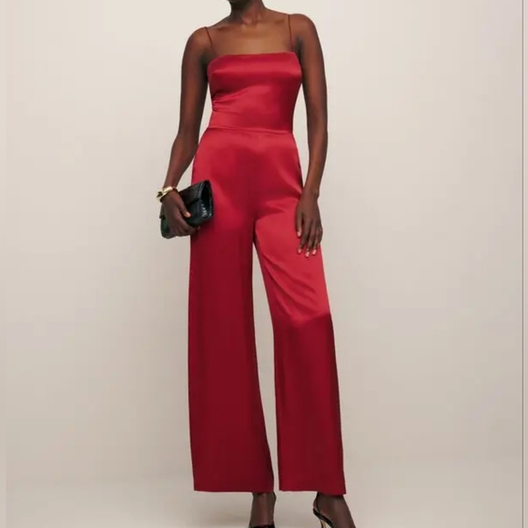 Reformation Frankie Silk  / Red Jumpsuit / Size 0 🌱 - Picture 1 of 12